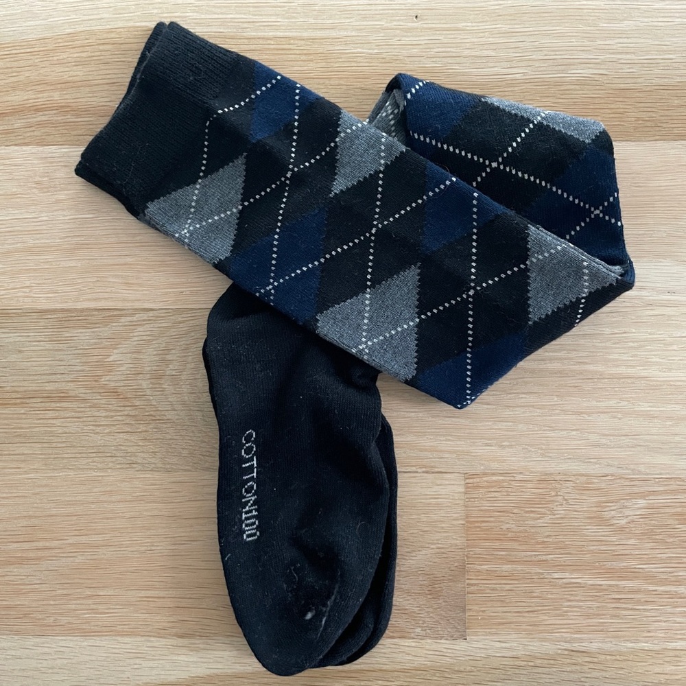 Argyle knee socks, navy, gray, black